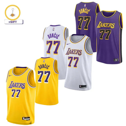 Luka Dončić Los Angeles Lakers Nike Unisex Swingman Jersey – Icon Edition – Gol, Purple, White