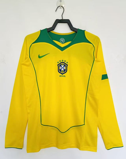 Brazil 2004 I Home Jersey - Brasil Long Sleeve Retro Version