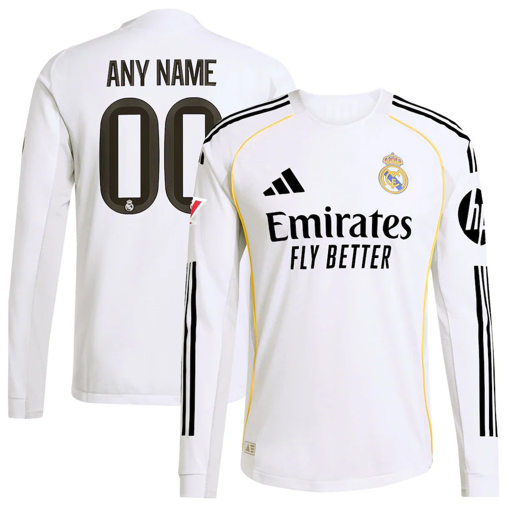 Real Madrid 2025/26 Home Long Sleeve Custom Jersey - White