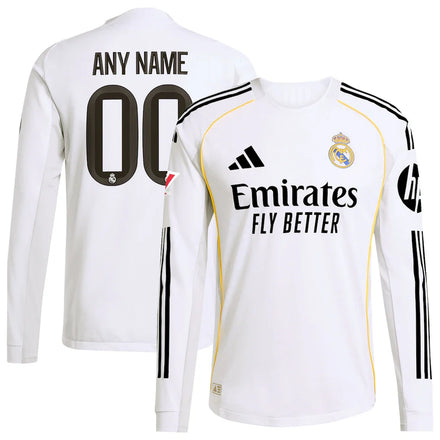Real Madrid 2025/26 Home Long Sleeve Custom Jersey - White