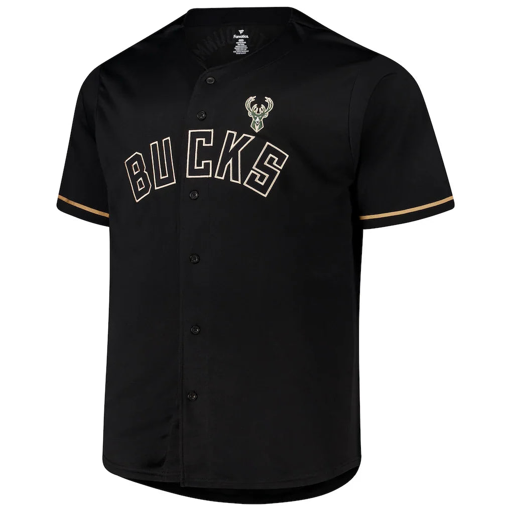Giannis Antetokounmpo Milwaukee Bucks Profile Big & Tall Name & Number Button-Up Jersey - Black