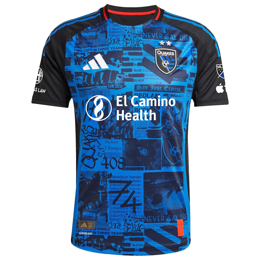 San Jose Earthquakes adidas 2025 Headliner Authentic Custom Jersey - Black
