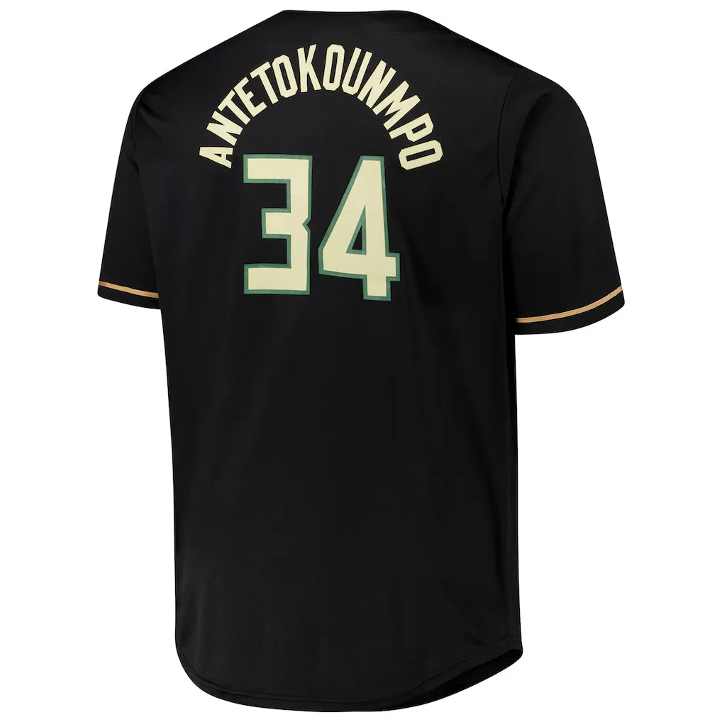 Giannis Antetokounmpo Milwaukee Bucks Profile Big & Tall Name & Number Button-Up Jersey - Black